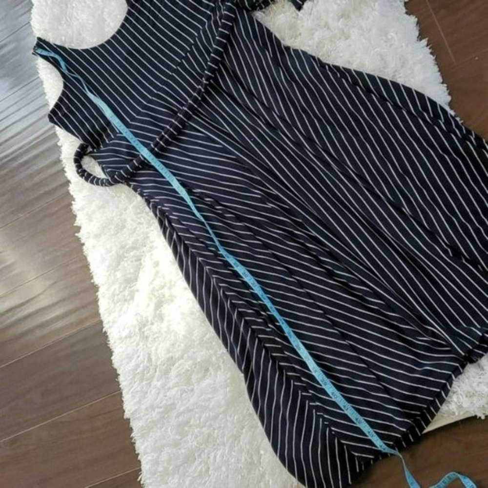 Banana Republic Navy Pinstripe Sleeveless Maxi Dress with Waist Tie - Picture 9 of 12